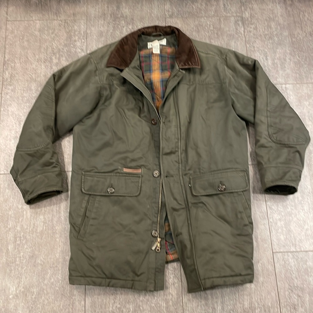 LL Bean Heavy Duty Flannel Lined Barn Coat Zip & Button Up